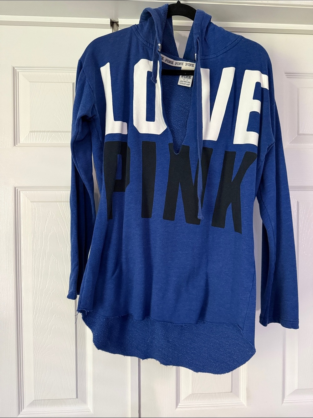 PINK Victoria's Secret Royal Blue 'LOVE PINK' Scoop Neck Hoodie